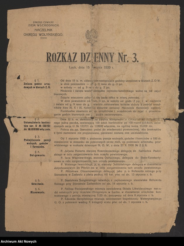 image.from.unit.number "Meldunki Inspektoratów Brzeskiego, Mińskiego, Wileńskiego przesyłane przez Zarząd Cywilny Ziem Wschodnich (Wydział Werbunkowy) do KCNP. Korespondencja ZCZW (Wydział Narodowościowy), z charakterystyką stosunków na pograniczu litewskim. Rozkaz Naczelnika Okręgu Wołyńskiego ZCZW"