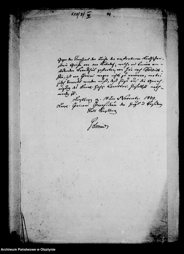 image.from.unit.number "/Leichenpass für die verstorbene Landhofmeisterin Gfin Amelie v. Lehndorff geb. Gfin Schmettau- Stohnsdorf von Königsberg nach Friedrichstein/"