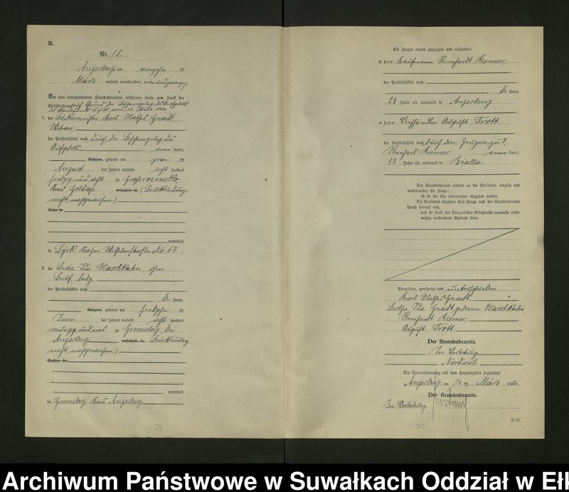 image.from.unit.number "B2. Heirats = Register (Neben = Register) Standesamt Angerburg einschl. der Bezirke, Gross Strengeln, Kehlen und Prinowen No 1 bis 95"