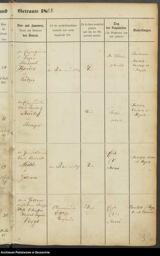 image.from.unit.number "Register der in der Stadt Gollnow Aufgebotenen und Getrauten."