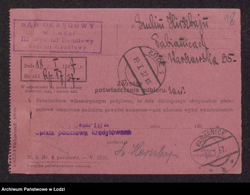 Obraz 20 z jednostki "Szulem Herszbajn- wyrób i sprzedaż manufaktury w Pabianicach"