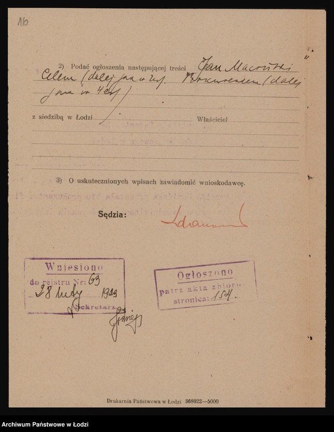 Obraz 18 z jednostki "Jan Maciński- fabryka asfaltu i przetworów ze smoły kamiennej oraz przedsiębiorstwo robót asfaltowych, dekarskich, betonowych i blacharskich"