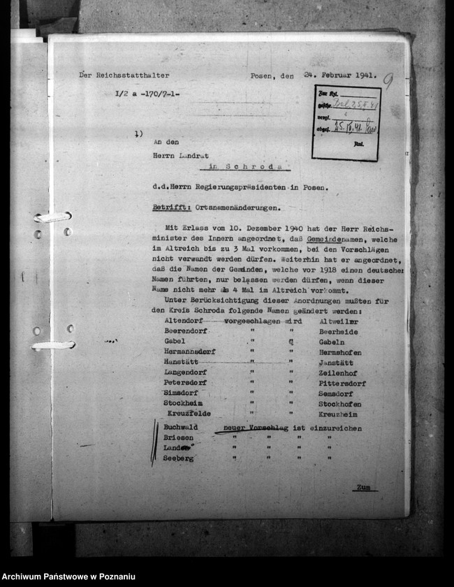 Obraz 13 z jednostki "Ortsnamenänderung - Kreis Schroda (Środa)"