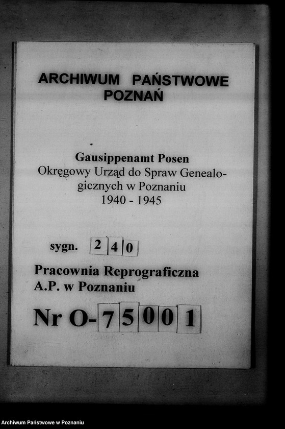 Obraz 1 z jednostki "Aufstellung der Standesamtszweitbücher des Kreises Lissa [Leszno]"