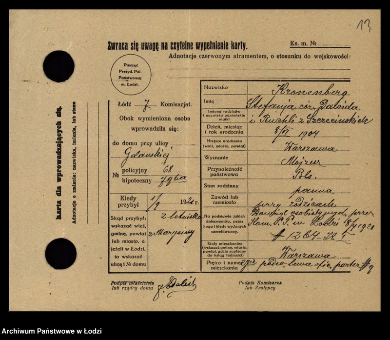 Obraz 15 z jednostki "[Spis ludności Łodzi] Kronenberg - Krugman"