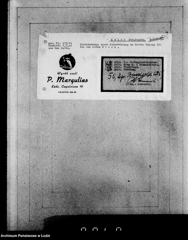 Obraz 19 z jednostki "Kripo 3000-3200 [Kartoteka skonfiskowanego majątku ruchomego u Żydów]"
