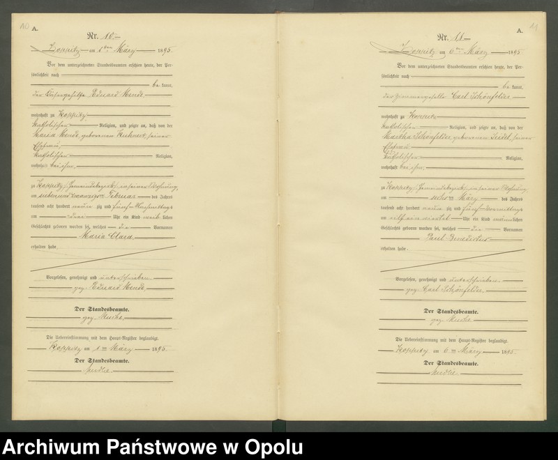 Obraz 8 z jednostki "Geburts-Neben-Register Standesamts Koppitz pro 1895"