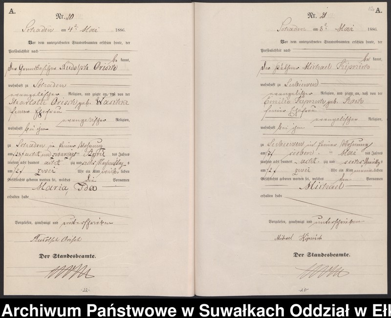 image.from.unit.number "Geburts-Haupt-Register des Königlich Preussischen Standes-Amtes Schaden Kreis Sensburg"