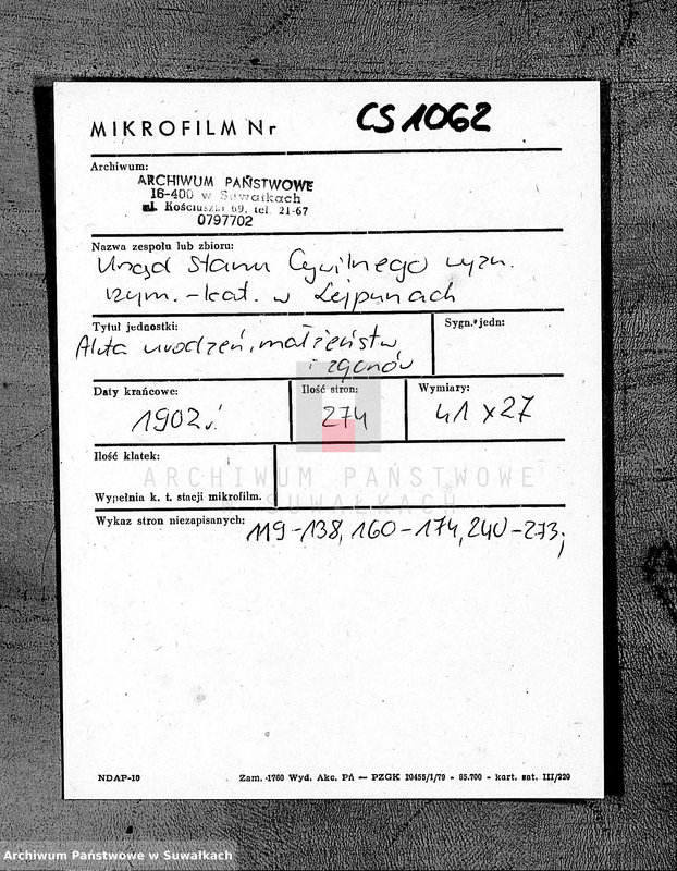 image.from.unit.number "Duplikat rodivšichsja brakosočetavšichsja i umeršich za 1902 god Lejpunskago Rimsko- Katoličeskago prichoda"