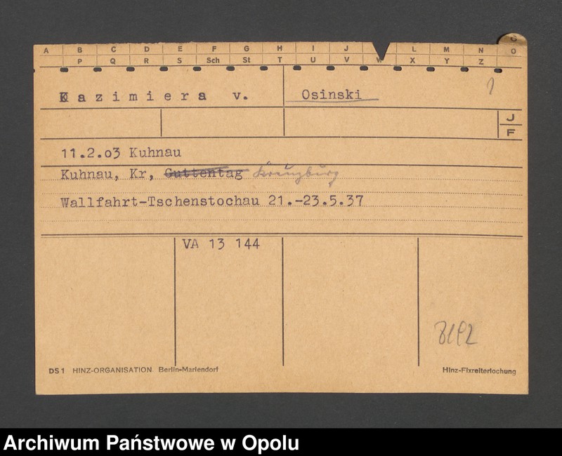 Obraz 3 z jednostki "[Osinski Kazimiera von, ur. 11.02.1903 Kuhnau]"