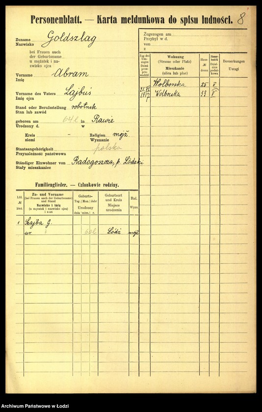 Obraz 9 z jednostki "[Spis ludności Łodzi] Goldszajd - Goldstein"