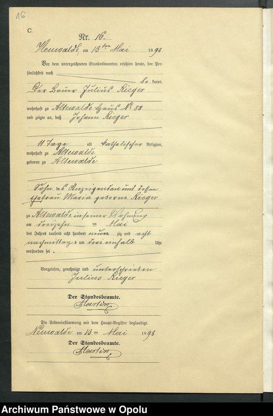 Obraz 20 z jednostki "Sterbe-Neben-Register des Standesamts Altewalde pro 1898"
