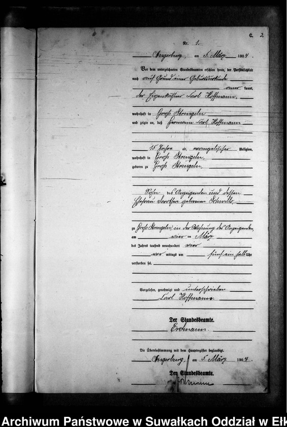 image.from.unit.number "Sterbe-Neben-Register des Preussischen Standes-Amtes Gross Strengeln Kreis Angerburg"