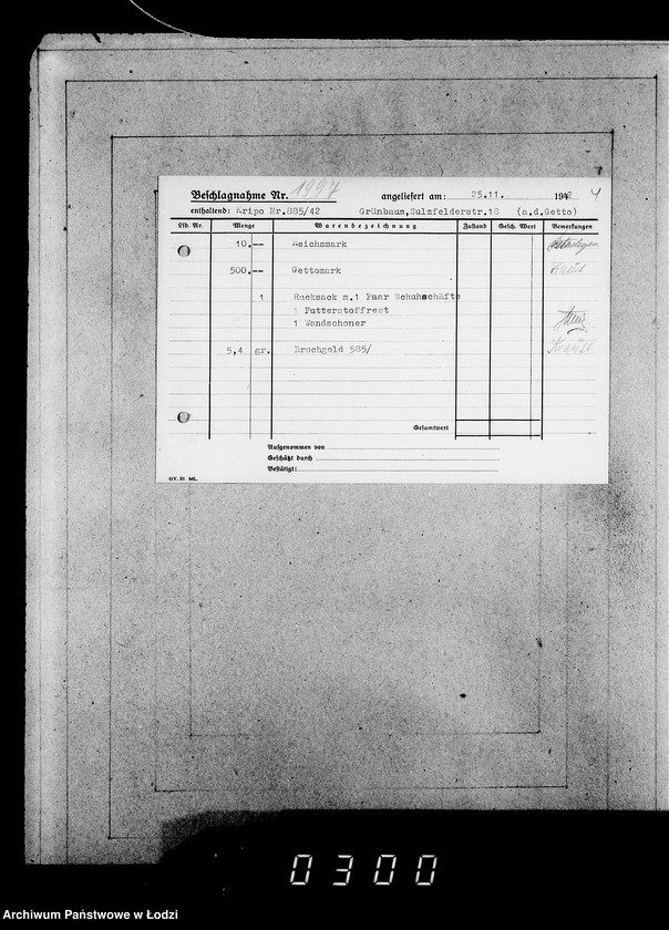 Obraz 8 z jednostki "Kripo 1801-2000 [Kartoteka skonfiskowanego majątku ruchomego u Żydów]"