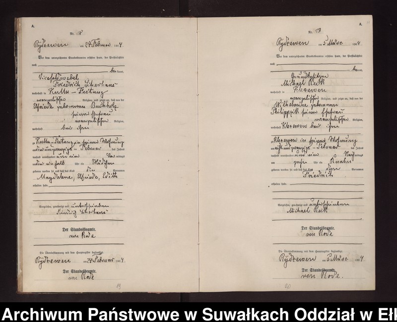 image.from.unit.number "Geburts-Neben-Register des Preussischen Standes-Amtes Rydzewen Kreis Lötzen"