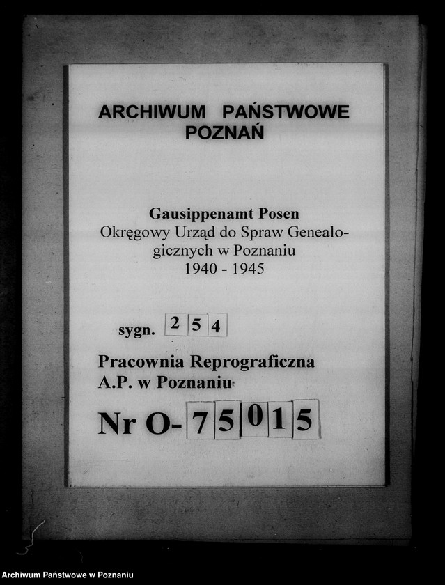 Obraz 1 z jednostki "Kreissippenamt Ostrowo [Ostrów Wielkopolski, wykazy ksiąg kościelnych parafii ewangelickich i katolickich]"