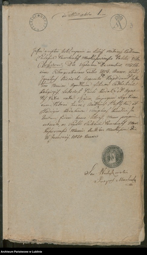 image.from.unit.number "Alegaty do ksiąg urodzeń, zapowiedzi, małżeństw i zgonów z lat 1820 - 1821"
