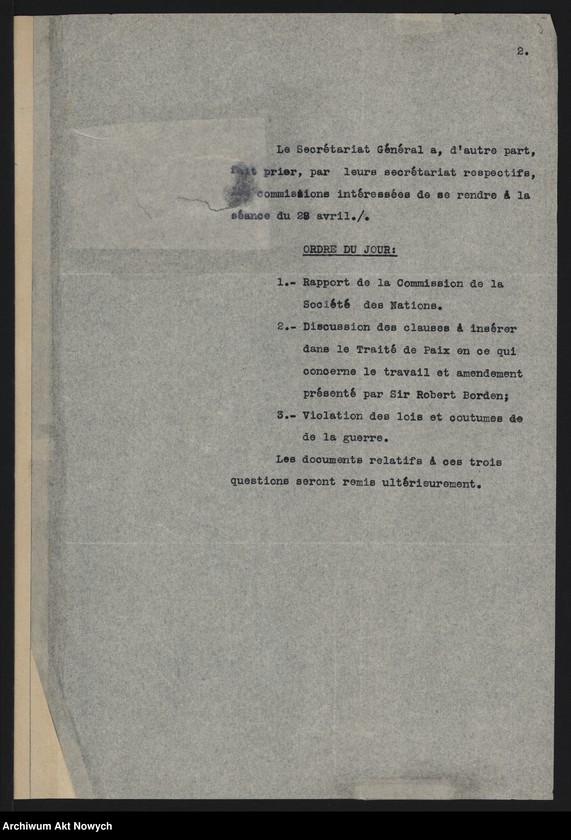 image.from.unit.number "Konferencja Pokojowa. Zawiadomienia o posiedzeniach i porządkach obrad, protokoły z posiedzeń. Korespondencja"