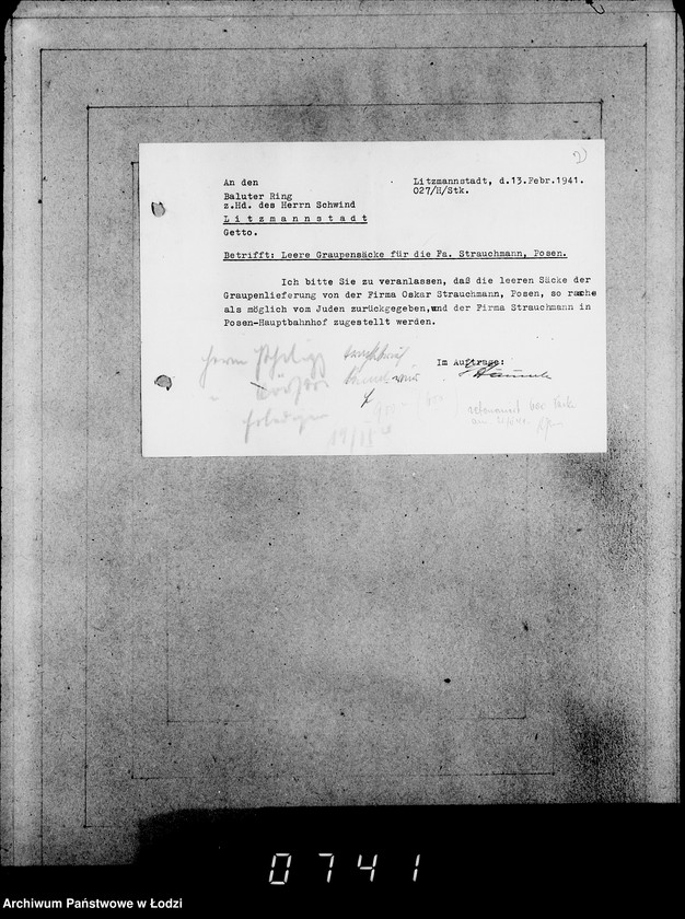 Obraz 6 z jednostki "[Zlecenia na dostawę dla ludności Getta artykułów spożywczych- ziemniaki, chleb, mąka, mięso- oraz zwrot opakowań]"