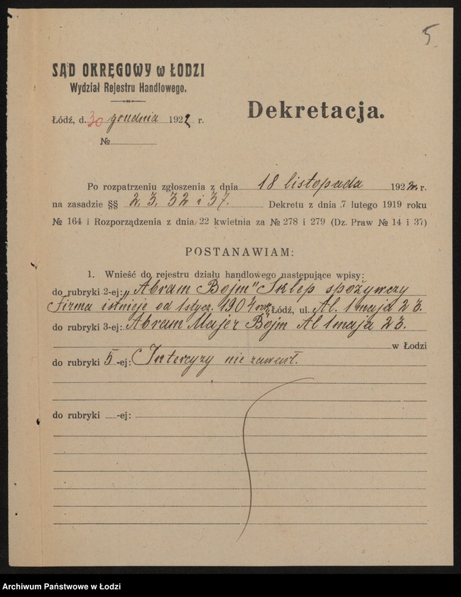 Obraz 7 z jednostki "Abram Majer Bojm- sklep spożywczy"