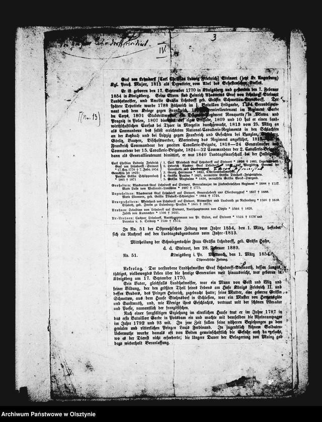 image.from.unit.number "/Fragmenty drukowanej genealogii Lehndorffów- Steinsort od 1539-1854 z nekrologiem K. Fr. L. Lehndorffa i poprawkami hr. Lehndorff- Preyl i h-ny Anny L. z d. Hahn/"