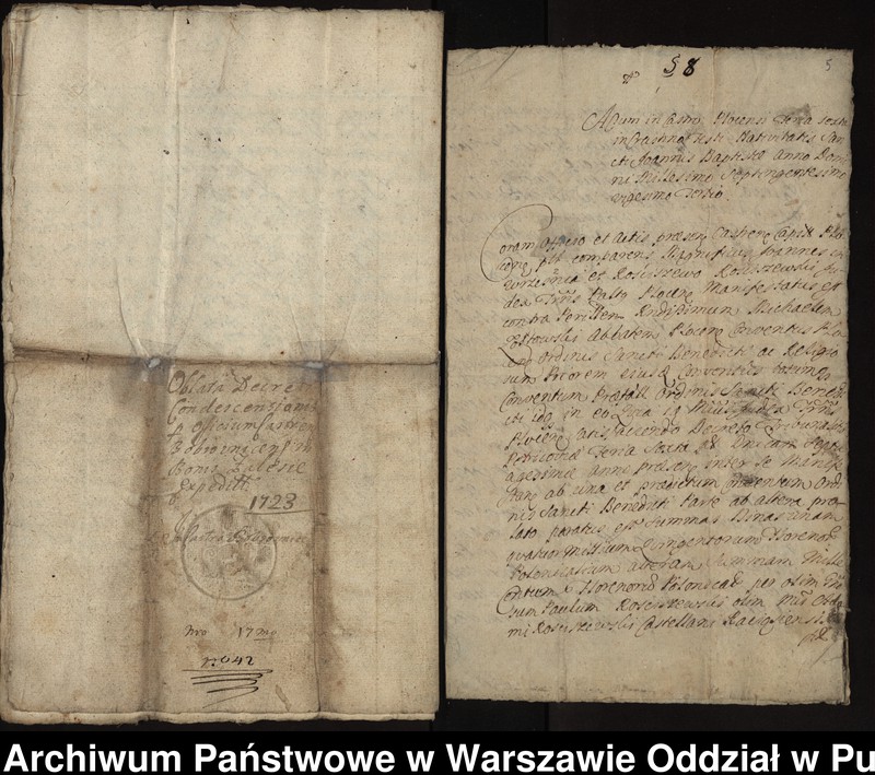 image.from.unit.number "Ekstrakty z ks. gr. bobrownickich i gr. płockich oblaty dekretu sądu kondescensorialnego i manifestacji, dotyczące procesu z 1723 roku między konwentem a sędzią ziemskim płockim Janem Rosciszewskim o wykupienie trzymanych w zastawie przez klasztor dóbr Zalesie"