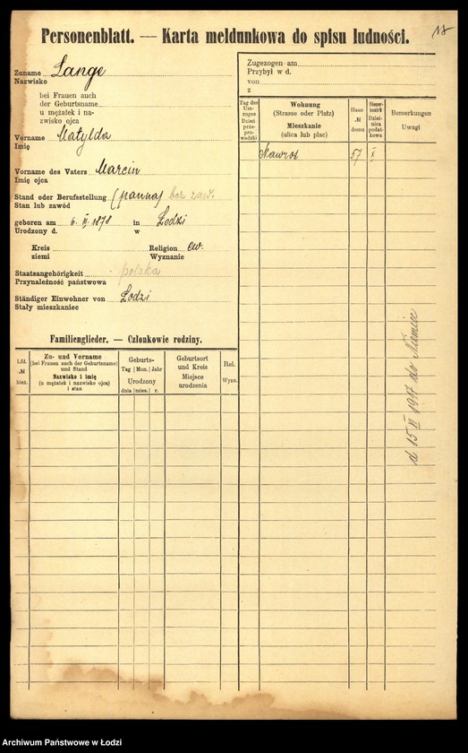 Obraz 19 z jednostki "[Spis ludności Łodzi] Lange - Langner"