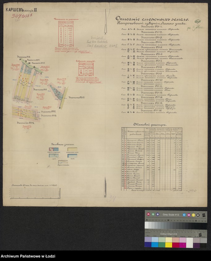 Obraz 2 z jednostki "Plan´ zemel´ postupivšich v´ sobstvennost´ krestian selenia Karszew gminy Bałucz, laskago uezda petrokovskoi gubernii"