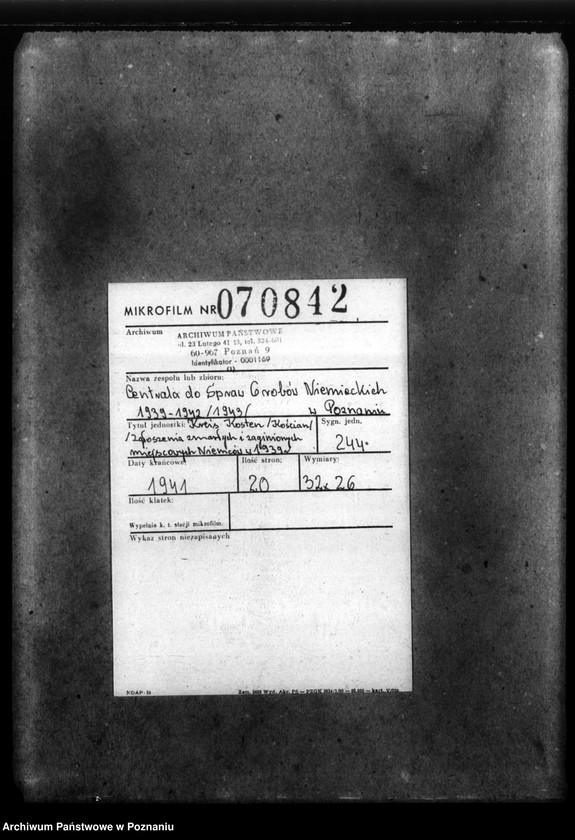 Obraz 2 z jednostki "Kreis Kosten (Kościan). Zgłoszenia zmarłych i zaginionych miejscowych Niemców w 1939 roku"