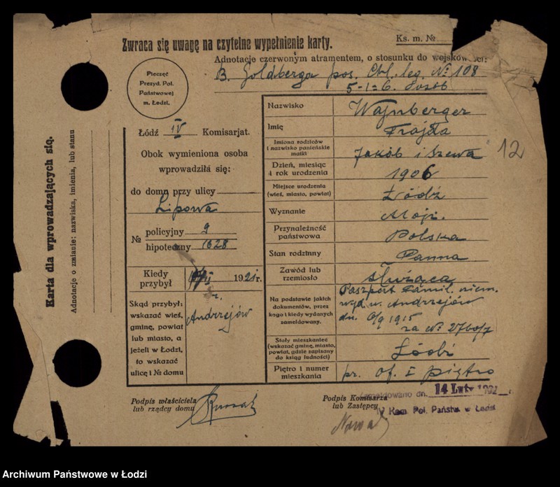 Obraz 14 z jednostki "[Spis ludności Łodzi] Wajnberger - Wajnger"