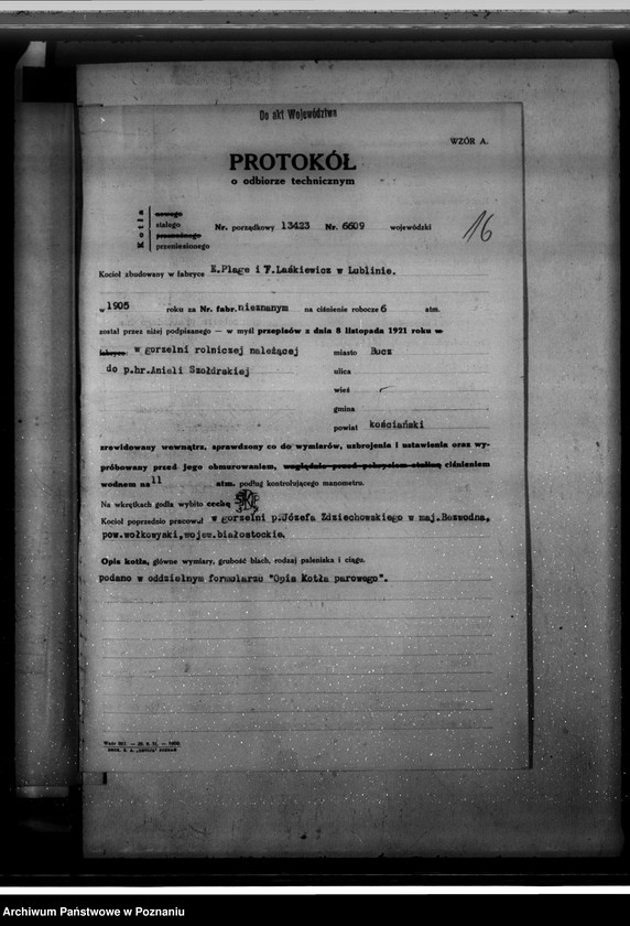 Obraz 20 z jednostki "Gorzelnia rolnicza w Buczu - hr. A. Szołdrskiej, pow. kościański nr woj. kotła 6609"