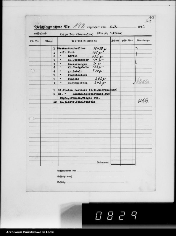 Obraz 14 z jednostki "Kripo.Unterlagen 1-199 [Kartoteka skonfiskowanego majątku ruchomego u Żydów]"