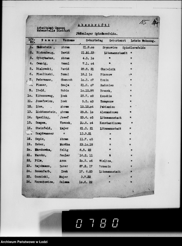 Obraz 18 z jednostki "Sonderkonto 12300. Arbeitsamt Gnesen, Arbeitsamt Hohensalza Judenlager: Montwy- (Kreis Hohensalza), Grossendorf-(Kreis Hohensalza), Bilsko, Mogilno, Olscha, Bornheim u.Schlabau, Wiesengrund, Hinterwalden, Neuwelt."