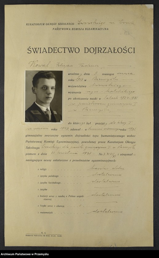 Obraz 15 z kolekcji "Matura - świadectwa dojrzałości w dwudziestoleciu międzywojennym111"