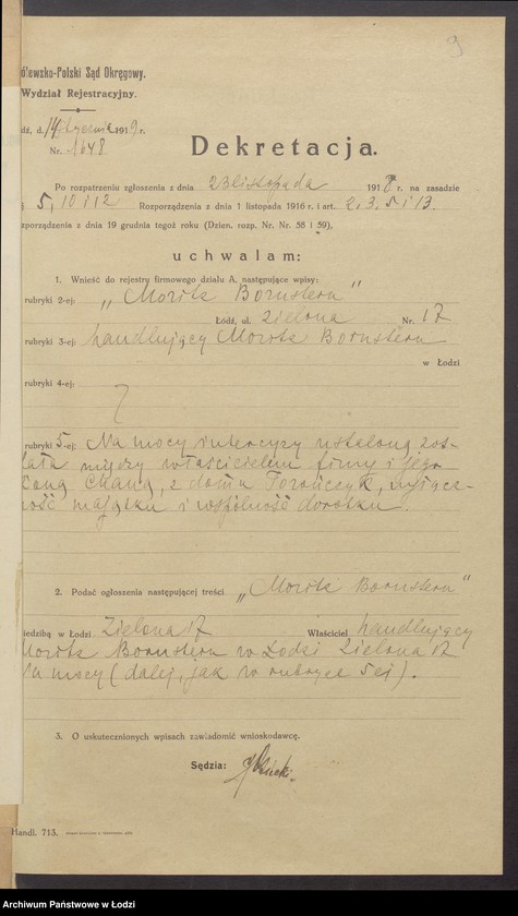 Obraz 11 z jednostki "Moritz Bornstein- sprzedaż odpadków bawełnianych i wełnianych"