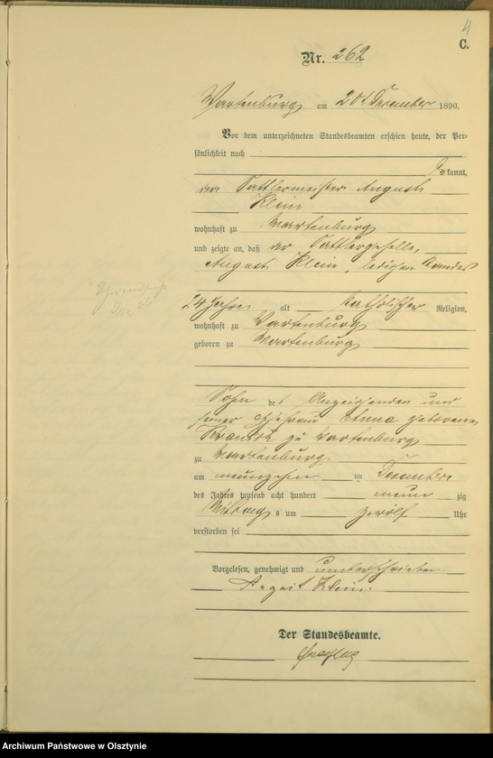 image.from.unit.number "Sterbe-Haupt-Register Tom II,Nr 260 - 268"