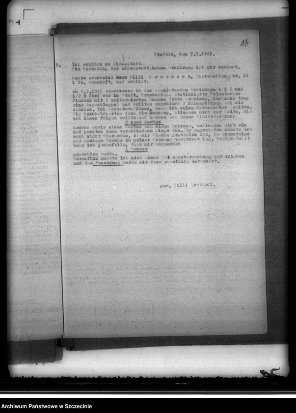 image.from.unit.number "Sprawozdania dzienne z działalności Wydziału Aprowizacyjnego niemieckiego Zarządu Miejskiego w Szczecinie m-c VI-VII.  Zeznania ludności cywilnej o napadach rabunkowych dokonanych przez Rosjan"