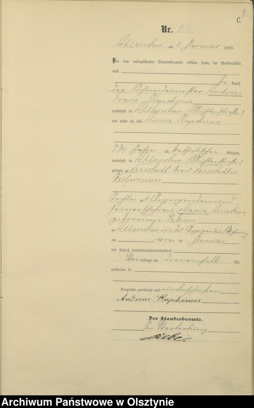 image.from.unit.number "Sterbe-Haupt-Register Tom I,Nr 1 - 395"