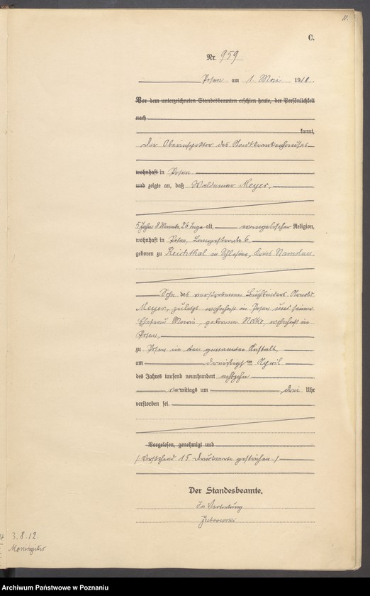 Obraz 13 z jednostki "Księga miejscowa zgonów tom III [Rejestr główny zgonów]"