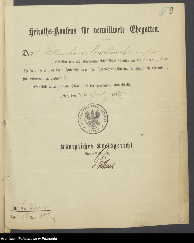 Obraz 11 z jednostki "Die von den Verlobten beigebrachten Urkunden zur Eheschliessung pro 1875"