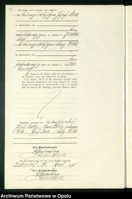 Obraz 16 z jednostki "Heiraths-Neben-Register des Standesamts Borkendorf pro 1895"