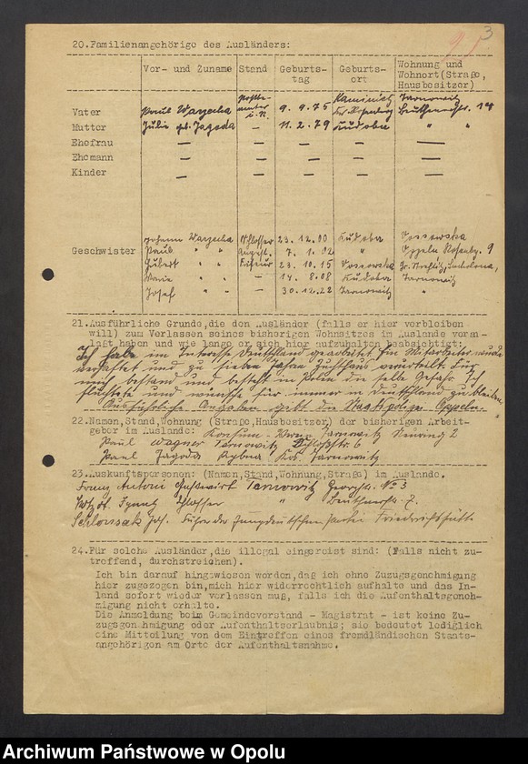 Obraz 5 z jednostki "[Zezwolenie na pobyt - Heinrich Warzecha, ur. 13. 07. 1906 Kudoba pow. oleski]"