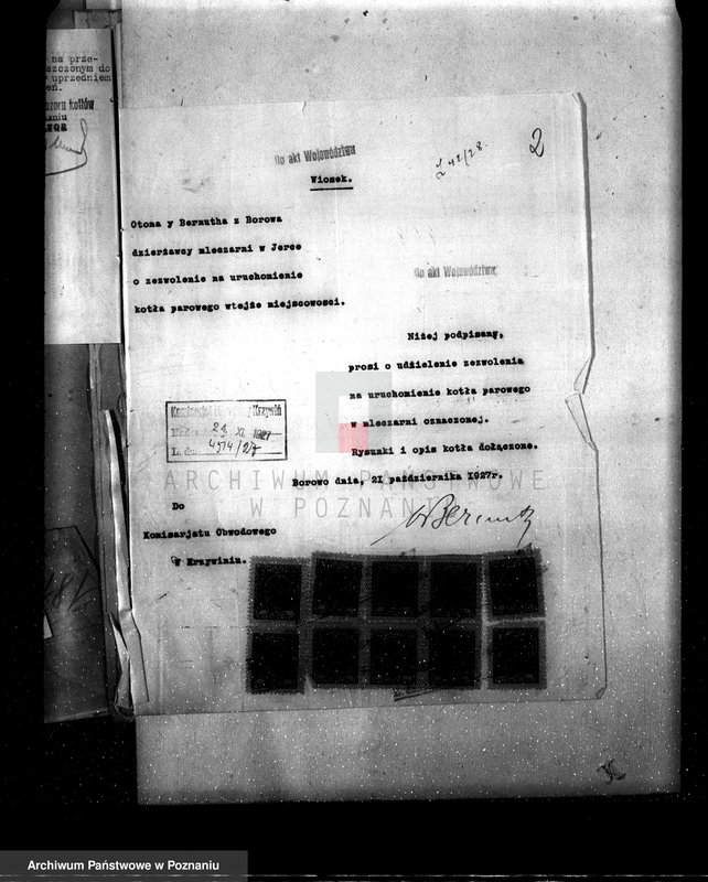 Obraz 5 z jednostki "Mleczarnia parowa w Jerce pow. kościański własność Otton Bermuth z Borowa nr woj. kotła 1816"