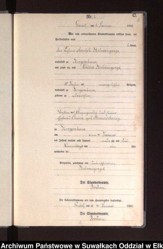 image.from.unit.number "Sterbe-Neben-Register des Königlichen Preussischen Standes-Amtes Gneist Kreis Loetzen"