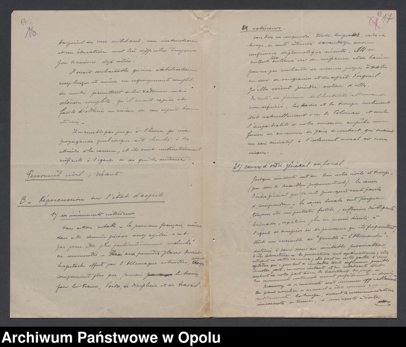 Obraz 17 z jednostki "/Raporty miesięczne oddziałów wojsk francuskich o morale żołnierzy/ V 1920"