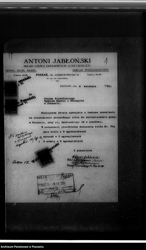 image.from.unit.number "Handel przyborów samochodowych A. Tatarski Poznań ul. Dąbrowskiego 18 nr woj. kotła 6511"
