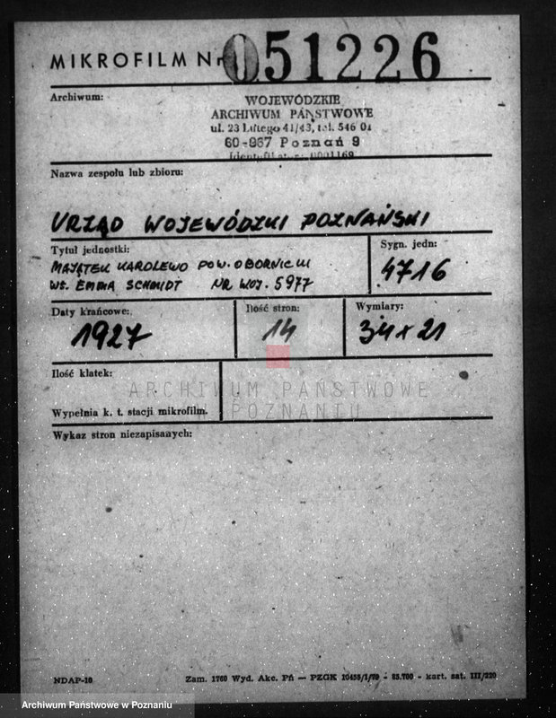 Obraz 2 z jednostki "Majątek Karolewo, pow. obornicki własność Emma Schmidt nr woj. 5977"