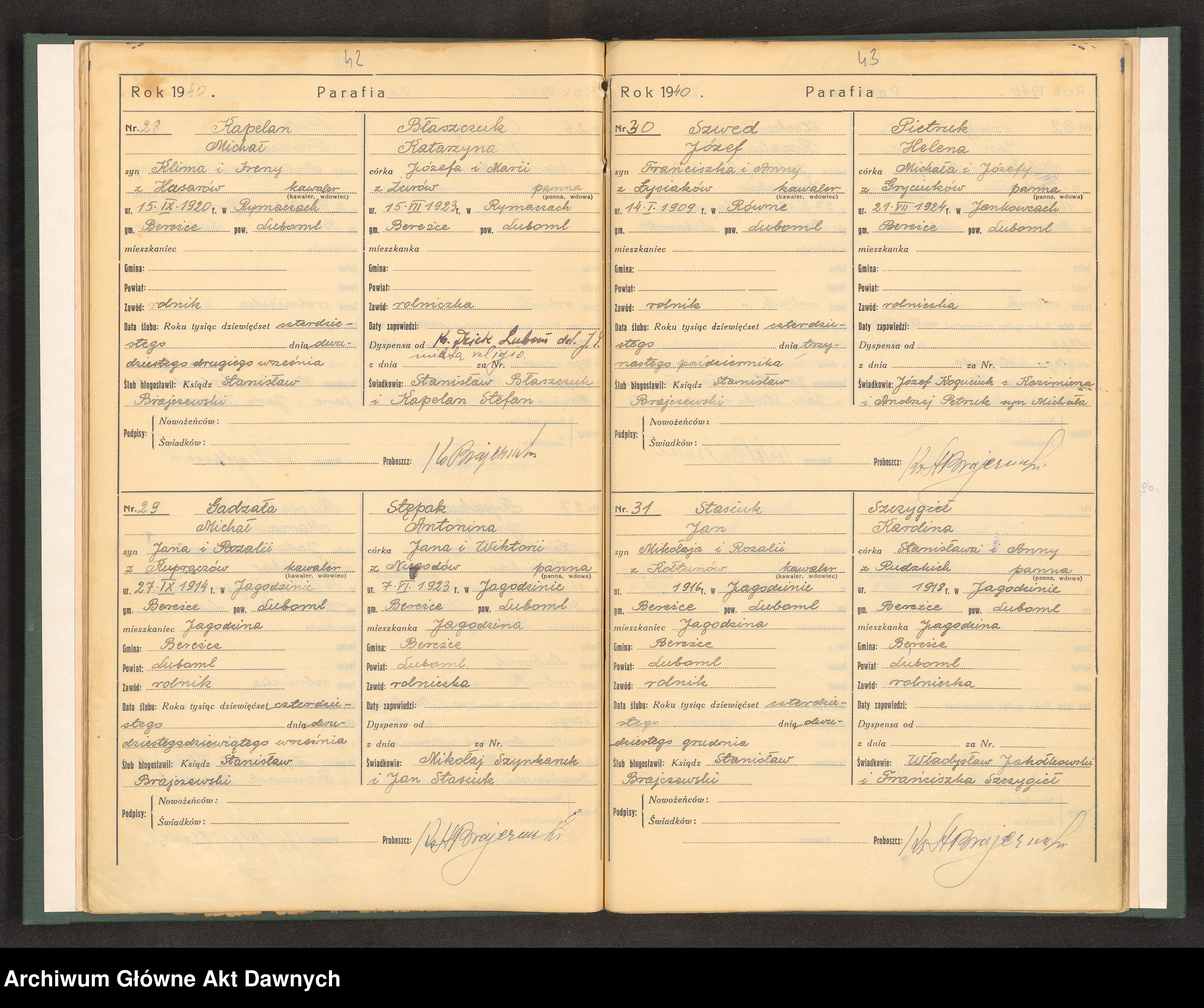 Skan z jednostki: Parafia: Rymacze. Dekanat: Luboml. Księga metrykalna ślubów