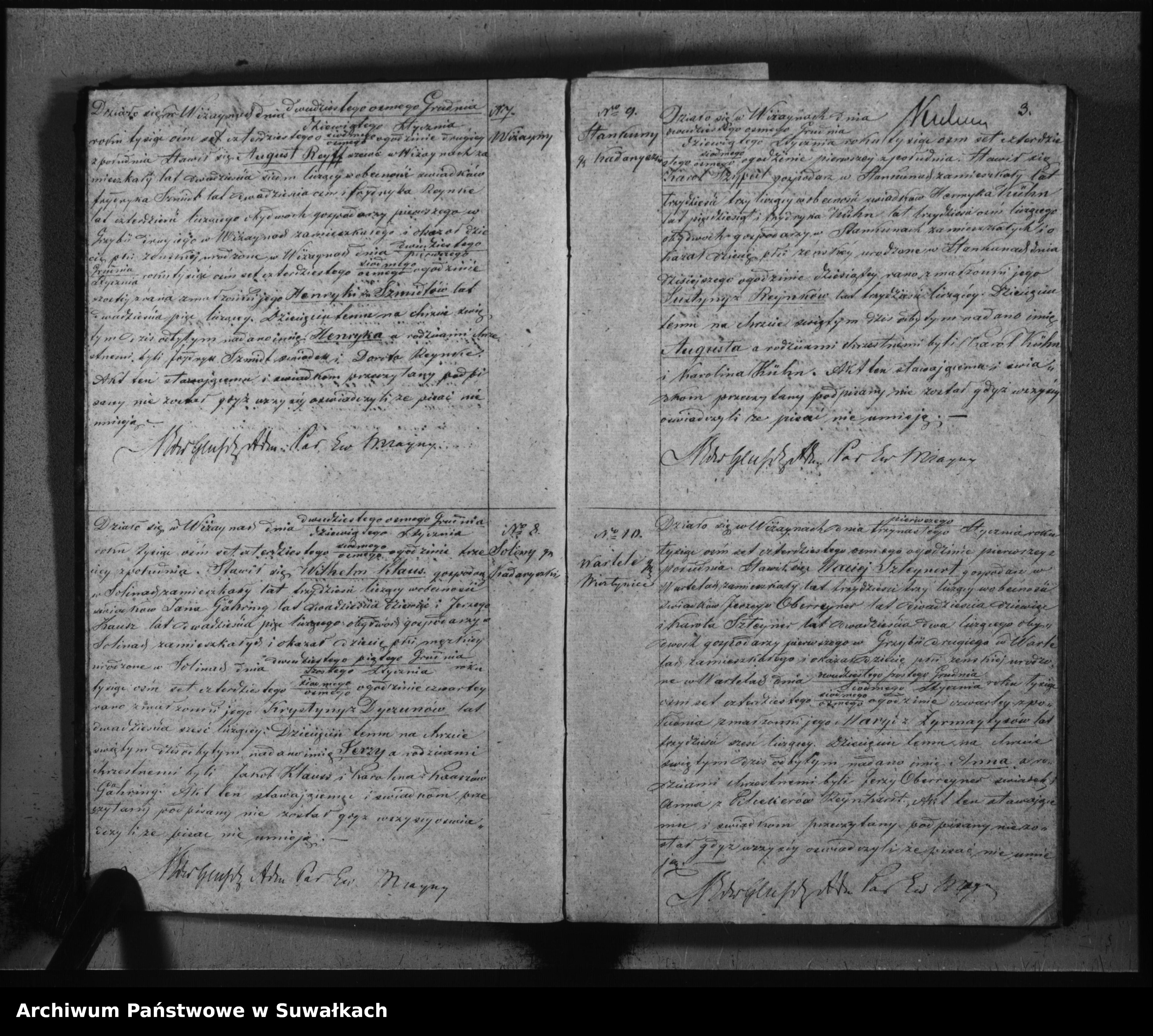 Skan z jednostki: Duplikat posłużyć mający do zapisywania akt Stanu Cywilnego to jest Urodzonych, Zmarłych i Zaślubionych dla Parafii Ewangelickiey Wiżaynskiey na rok 1848