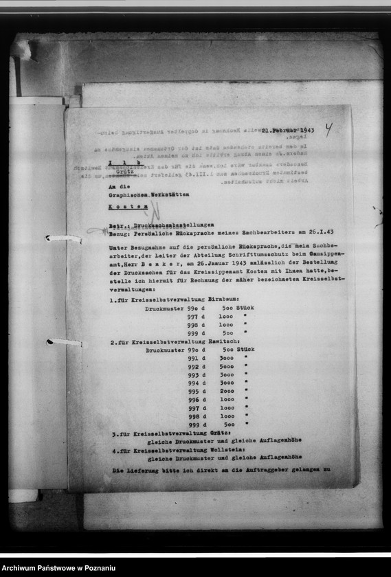 Obraz 8 z jednostki "[Korespondencja w sprawach organizacyjnych, sprawozdanie z działalności], Kreissippenamt Grätz [Grodzisk, powiat nowotomyski]"